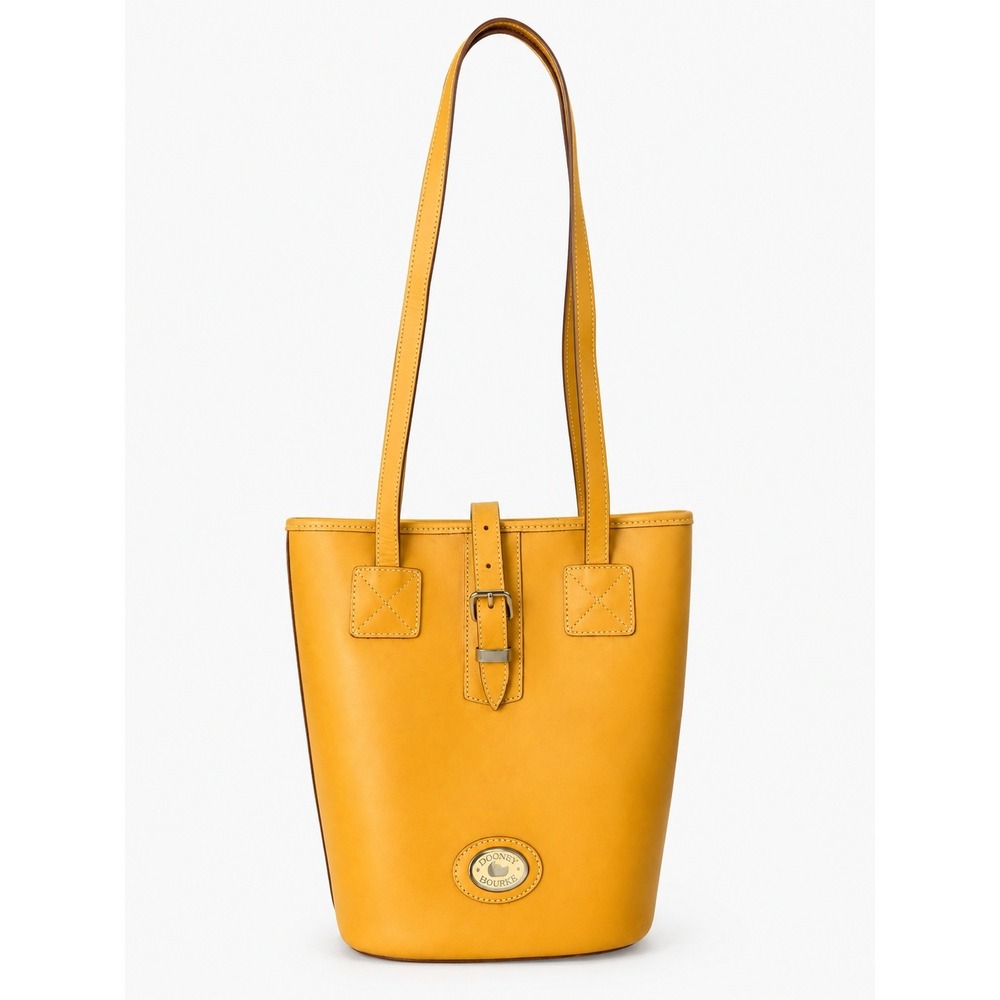 Dooney & Bourke Womens Bucket Bag Medium Yellow Leather Vintage Shoulder Tote